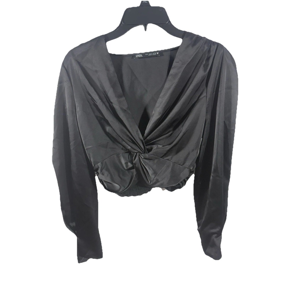 Zara Black Crop Top Long Sleeve Silky fabric Medium‎